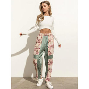 Green Mixed Print Boho Pants